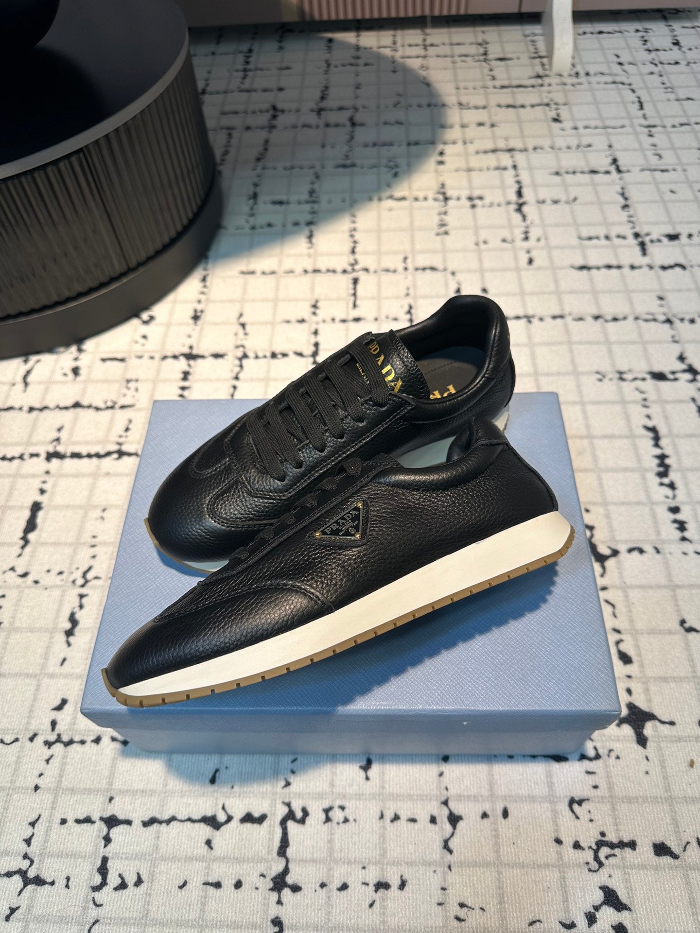 PRADA TRIANGLE LOGO SNEAKERS BLACK CALFSKIN