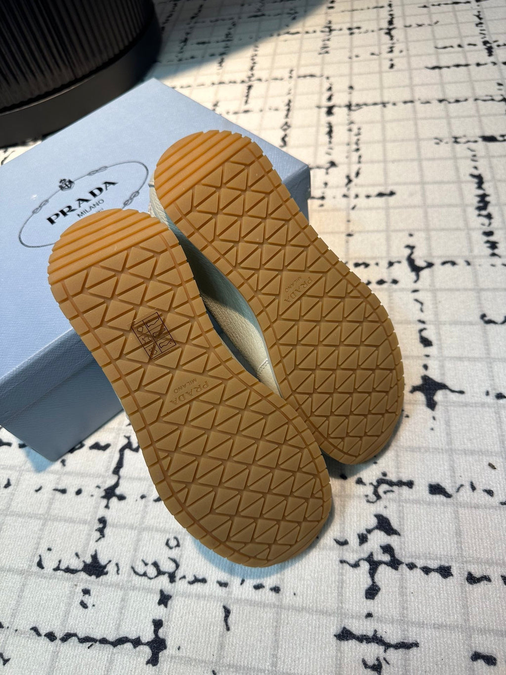 PRADA TRIANGLE LOGO SNEAKERS LIGHT GRAY CALFSKIN