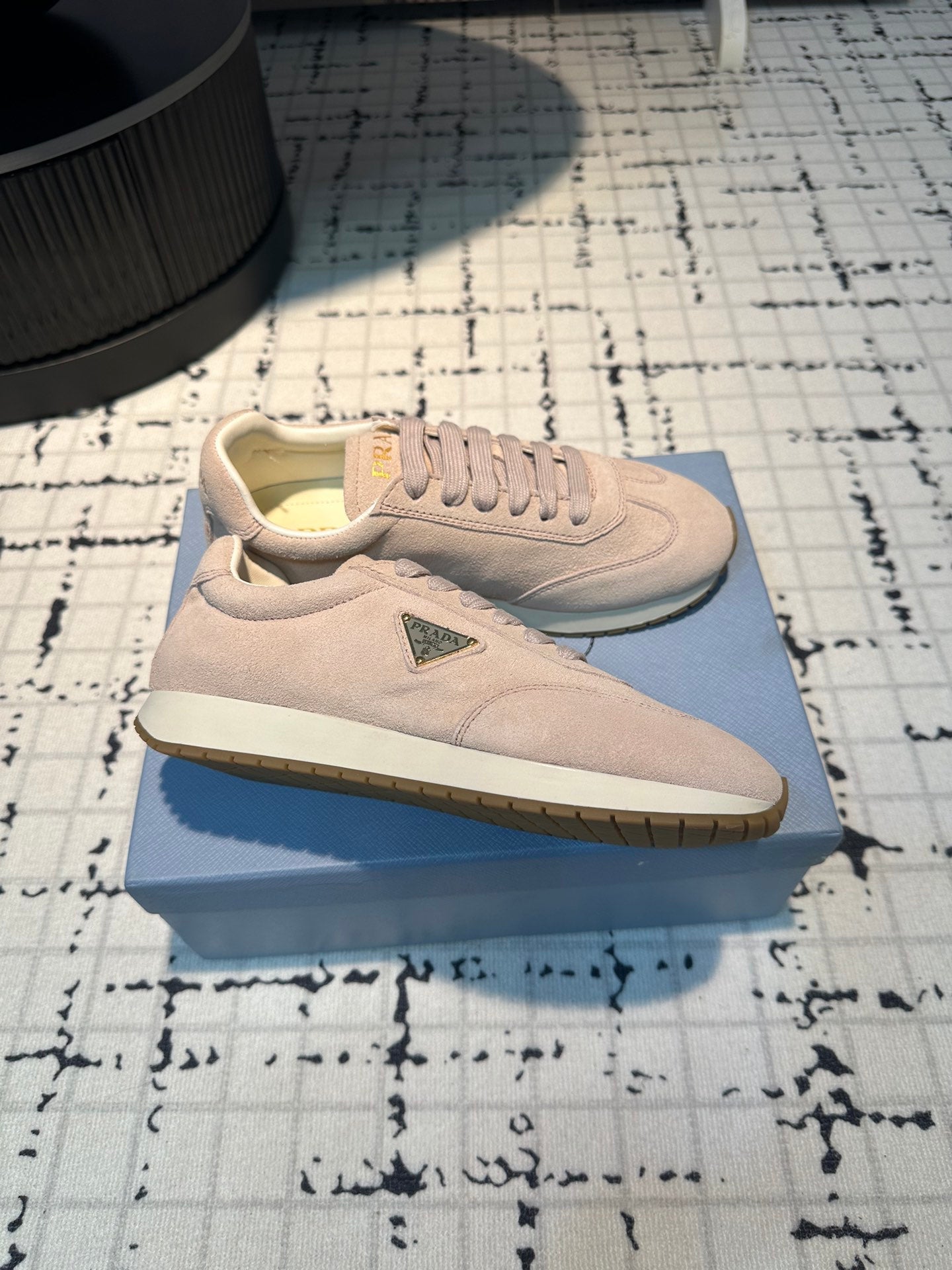 PRADA TRIANGLE LOGO SNEAKERS PASTEL PINK SUEDE
