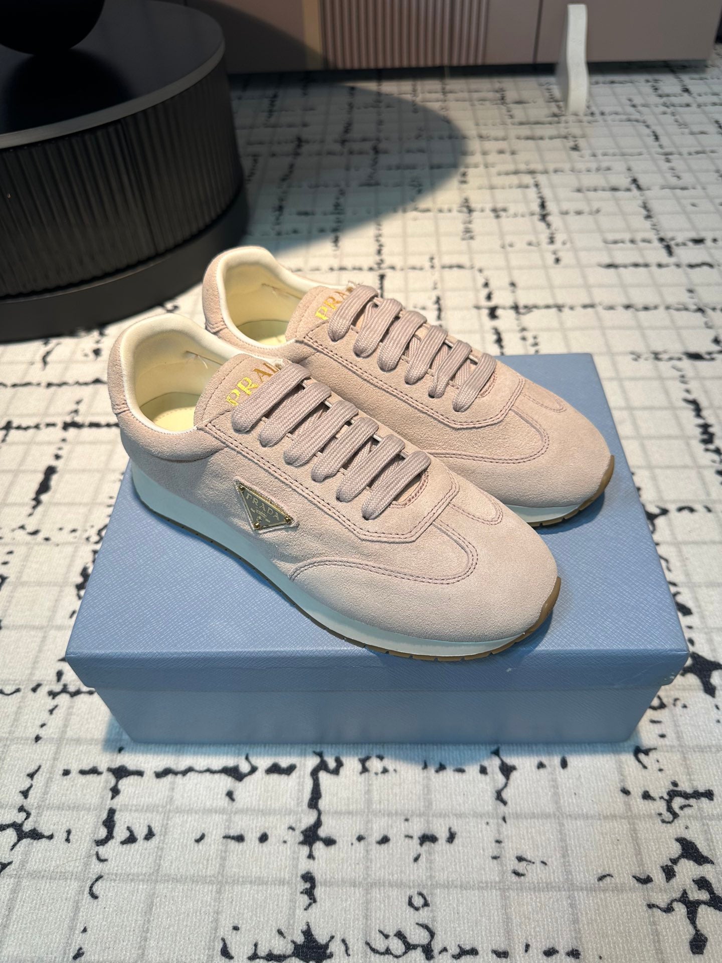 PRADA TRIANGLE LOGO SNEAKERS PASTEL PINK SUEDE