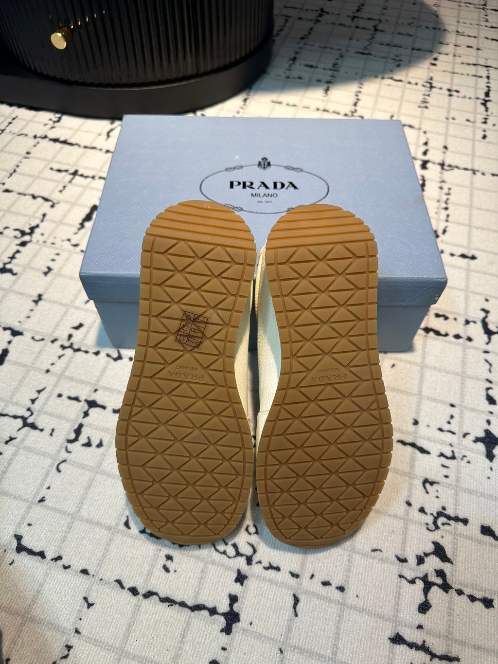 PRADA TRIANGLE LOGO SNEAKERS WHITE CALFSKIN