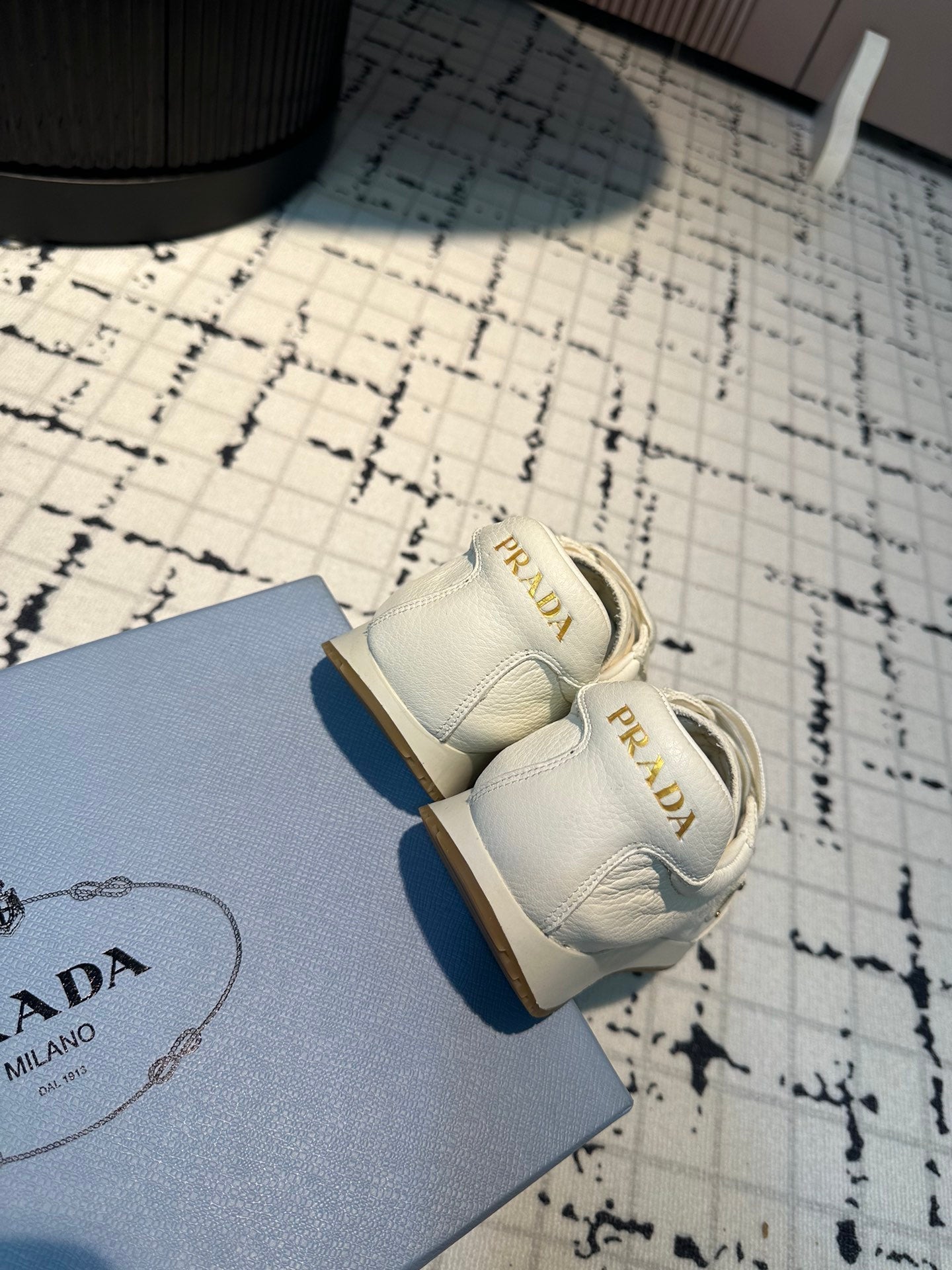 PRADA TRIANGLE LOGO SNEAKERS WHITE CALFSKIN