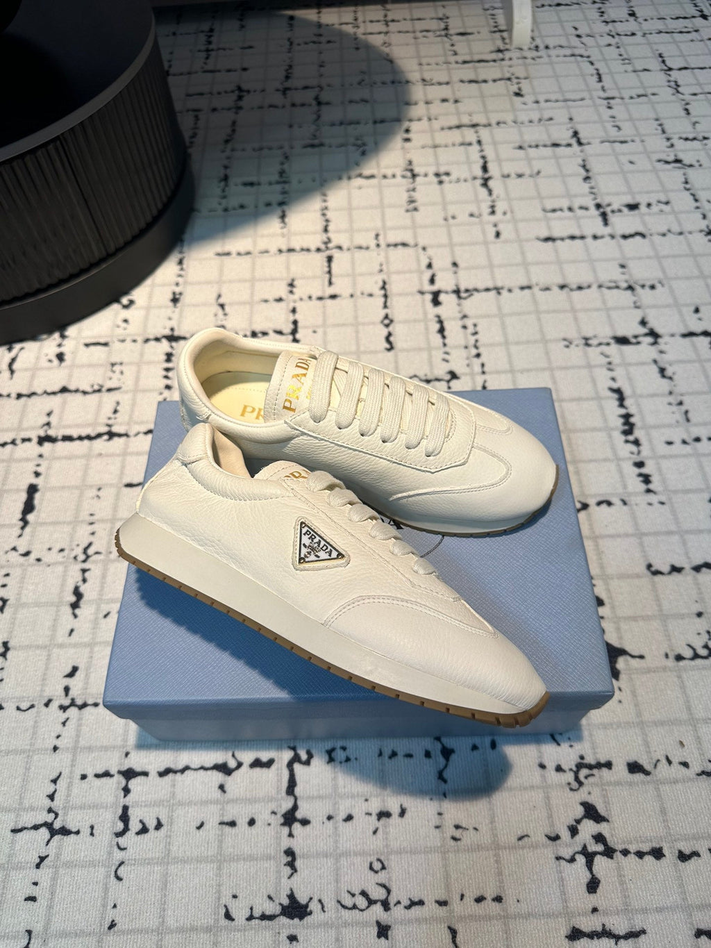 PRADA TRIANGLE LOGO SNEAKERS WHITE CALFSKIN