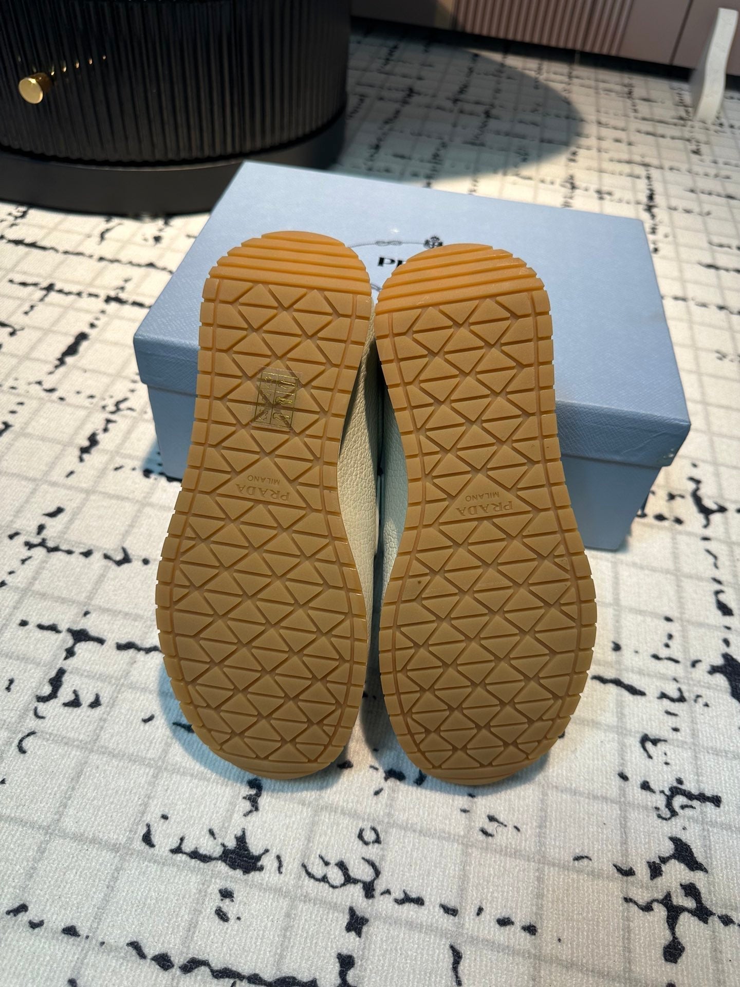 PRADA SPORTY STYLE LOAFERS LIGHT GRAY CALFSKIN
