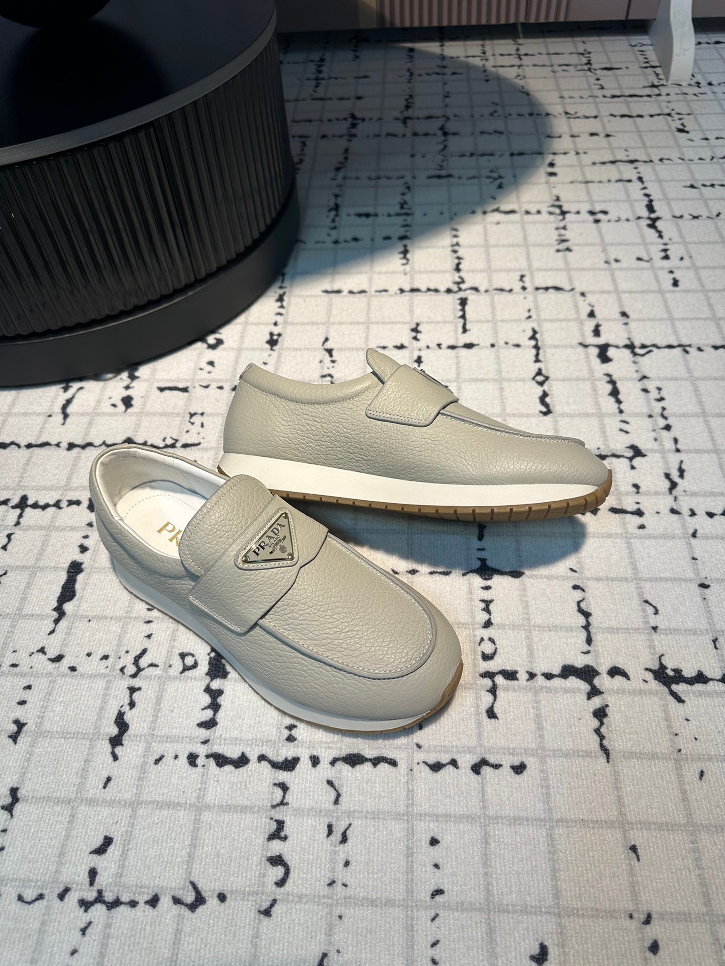 PRADA SPORTY STYLE LOAFERS LIGHT GRAY CALFSKIN