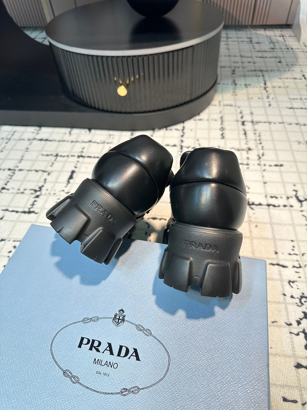 PRADA BRUSHED MONOLITH LOAFERS BLACK LAMBSKIN