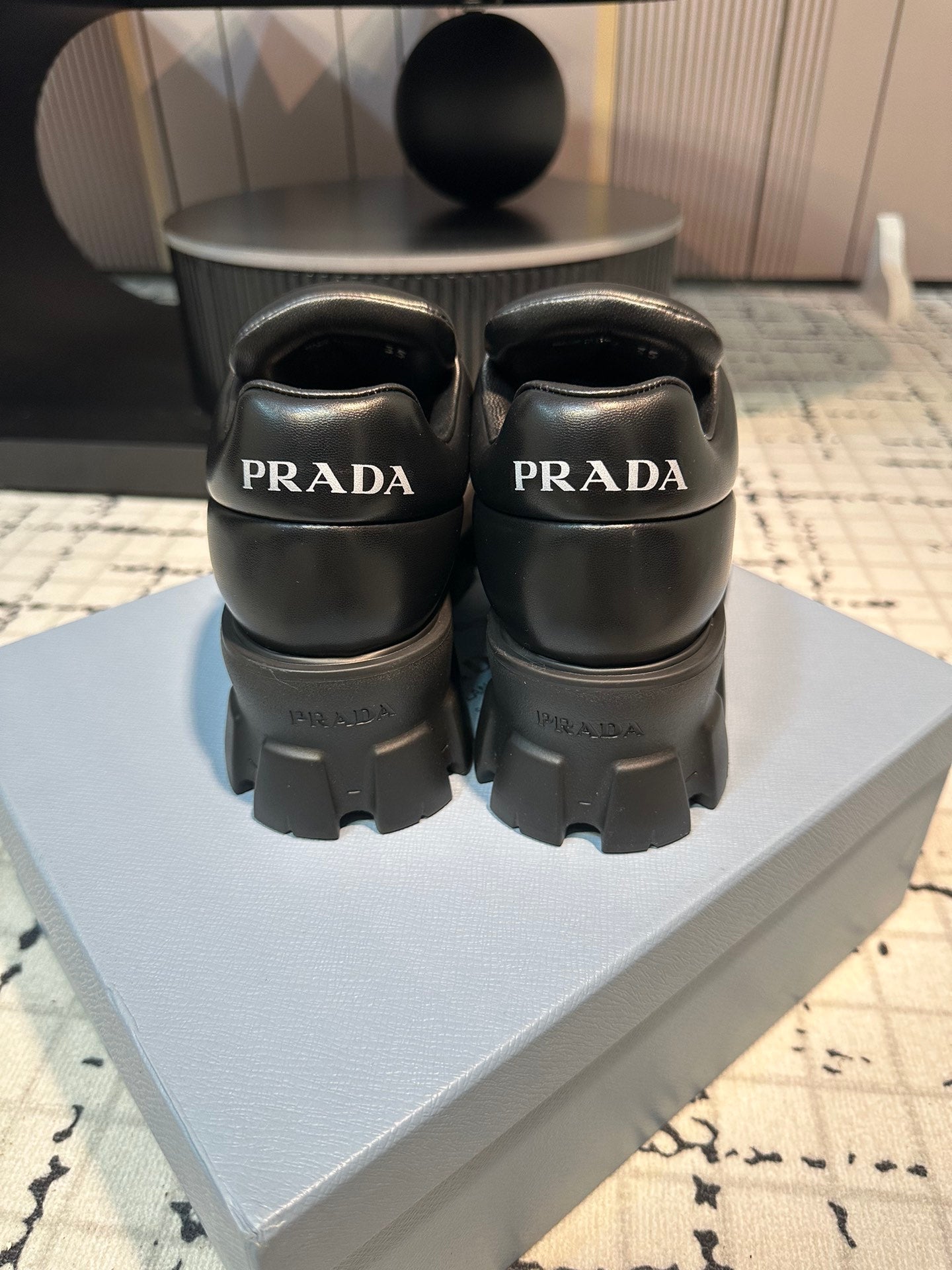 PRADA MONOLITH BRUSHED LACE-UP SHOES BLACK LAMBSKIN