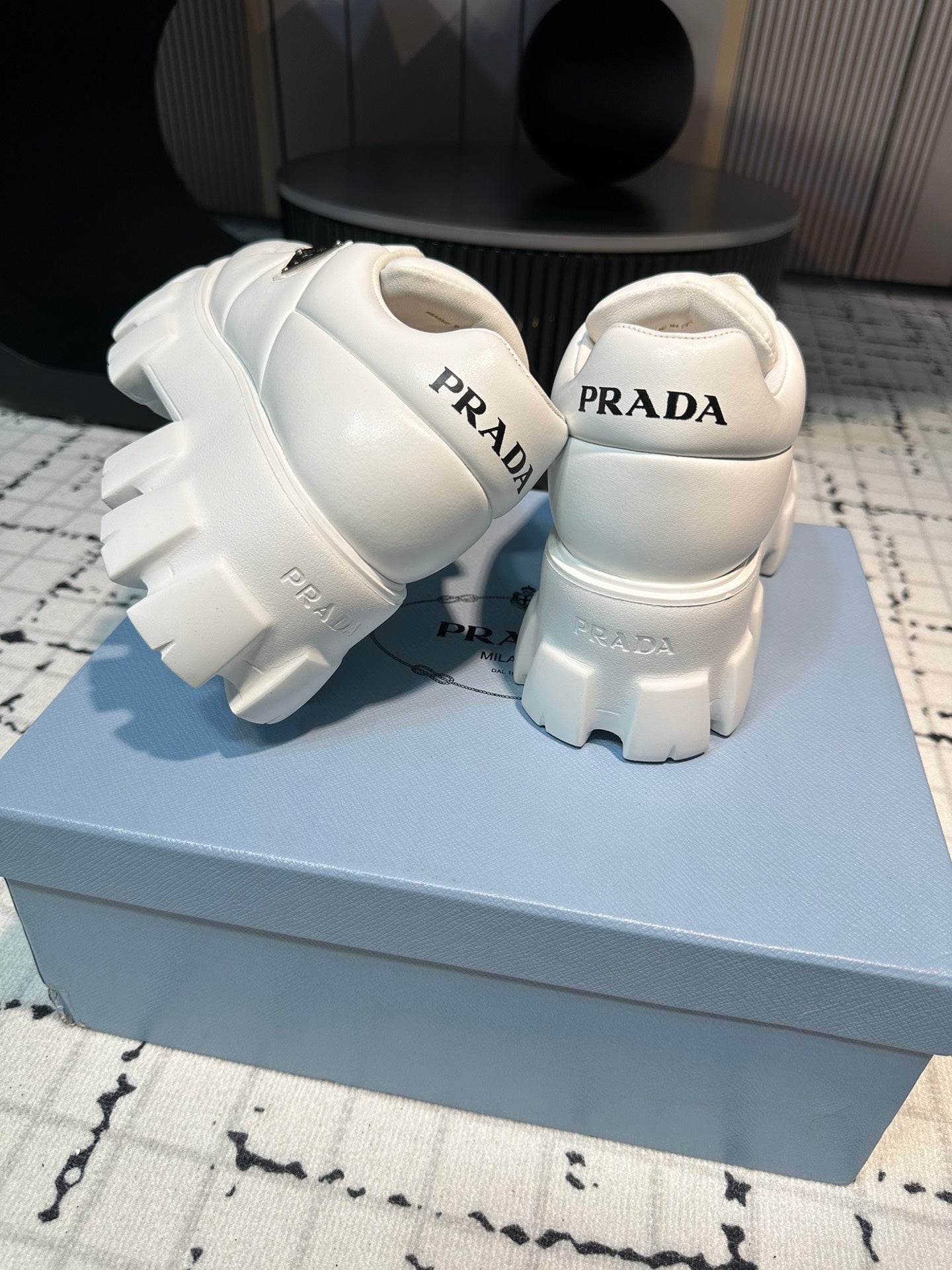 PRADA MONOLITH BRUSHED LACE-UP SHOES WHITE LAMBSKIN