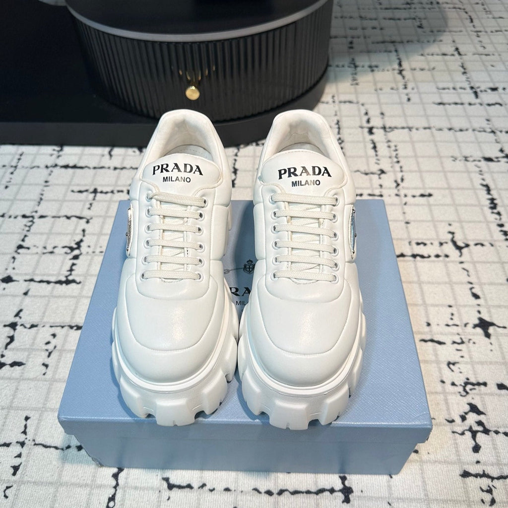 PRADA MONOLITH BRUSHED LACE-UP SHOES WHITE LAMBSKIN