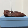 PRADA CUT-OUT BALLERINAS IN CHOCOLATE BROWN SATIN