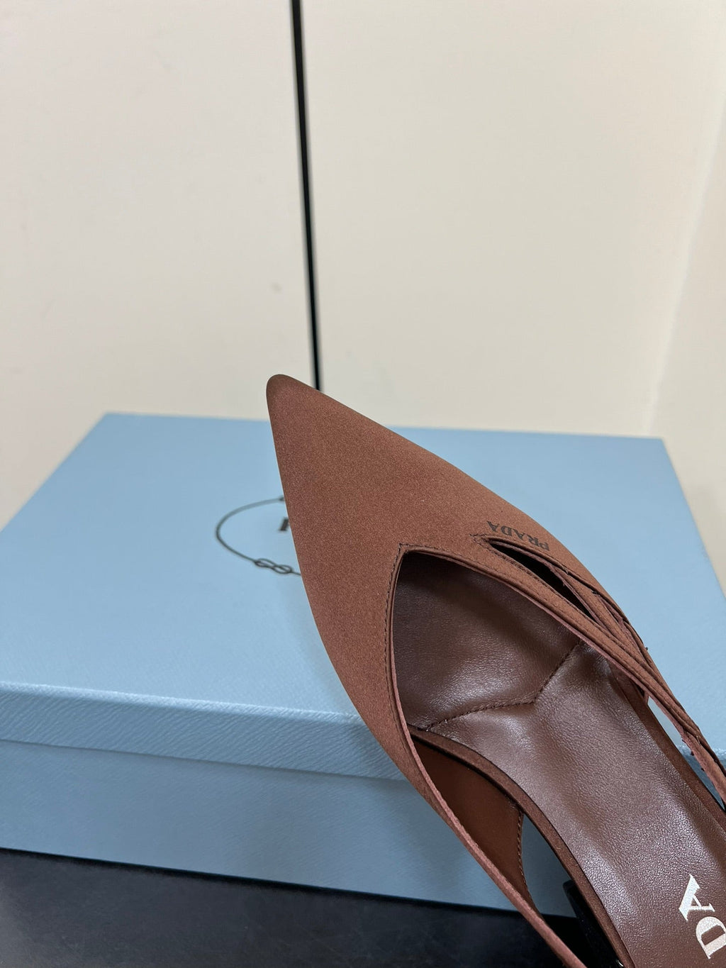 PRADA CUT-OUT BALLERINAS IN CHOCOLATE BROWN SATIN