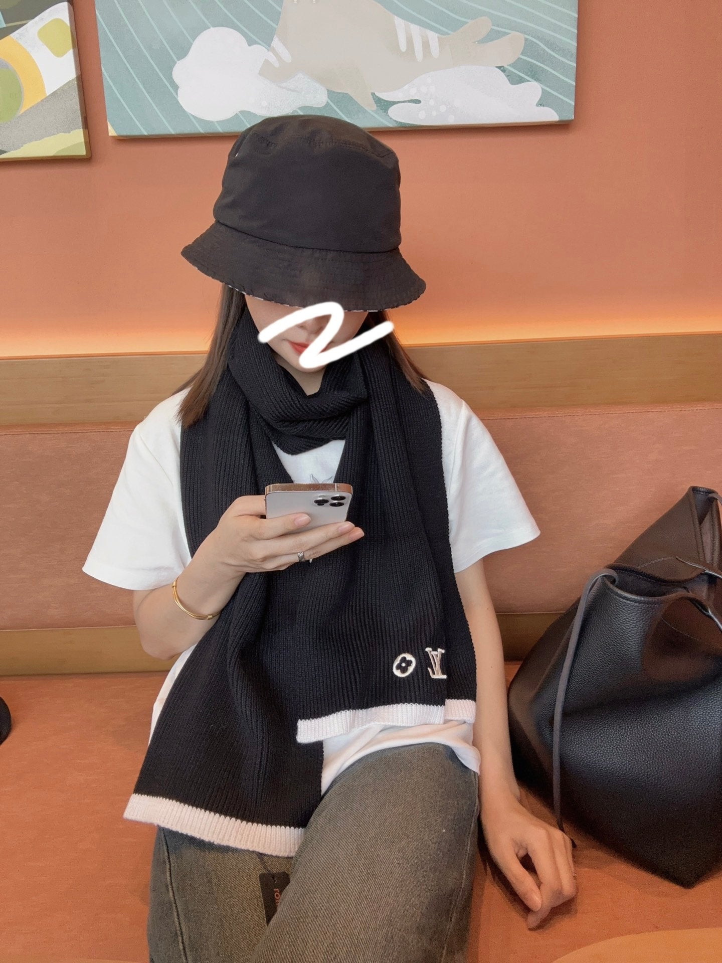 LOUIS VUITTON HEADLINE SCARF 200 CM IN BLACK WOOL 108956