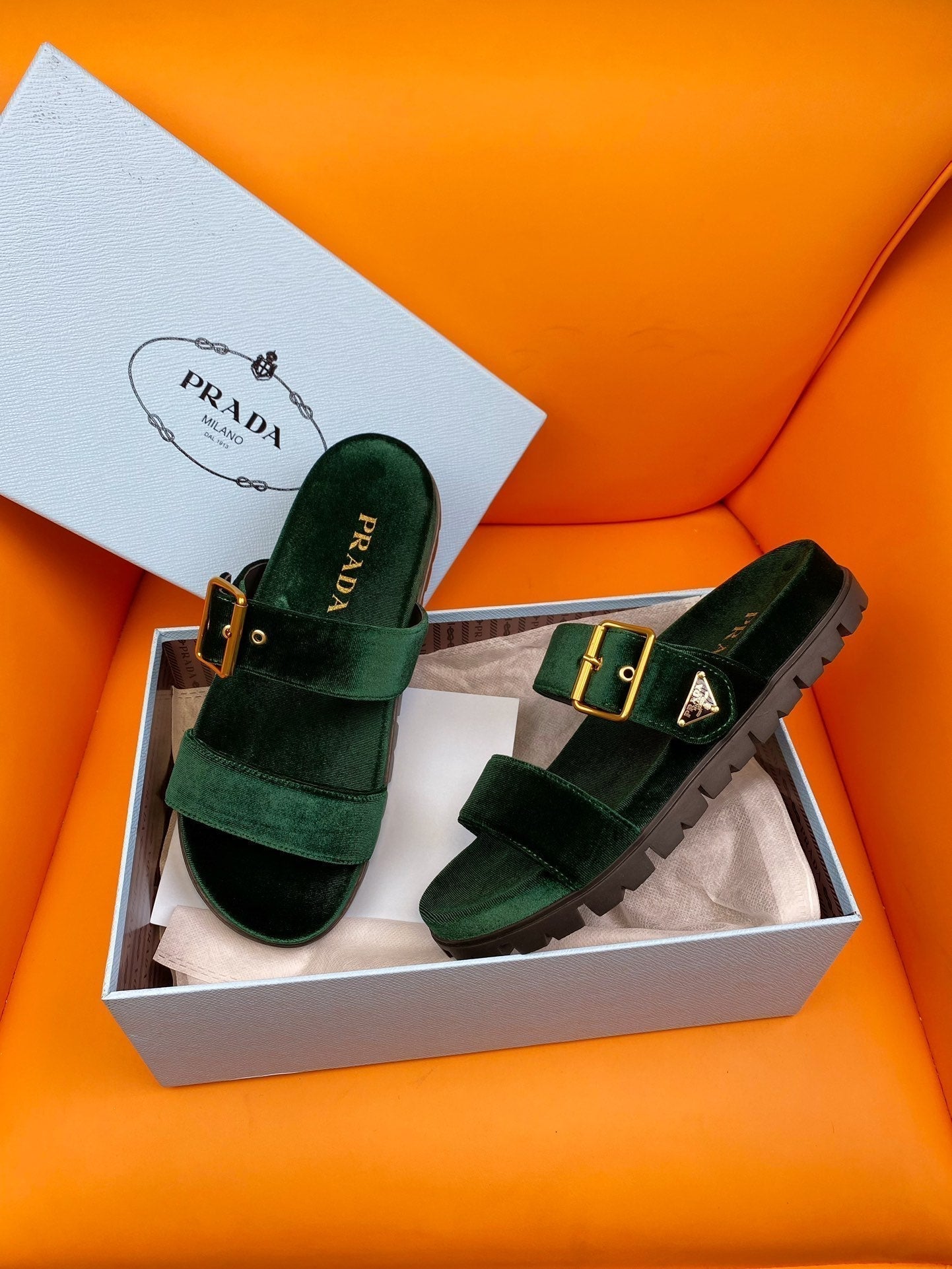 PRADA Pra Slides 10 Velvet Laurel Green