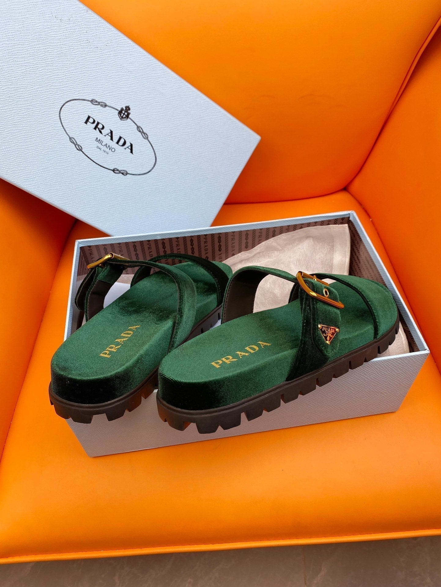 PRADA Pra Slides 10 Velvet Laurel Green