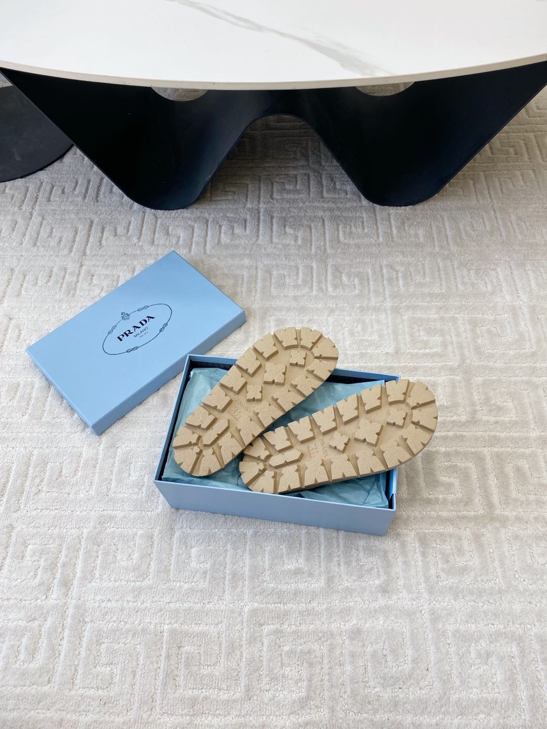PRADA THICK-SOLED FLIP FLOPS IN ECRU BEIGE RUBBER