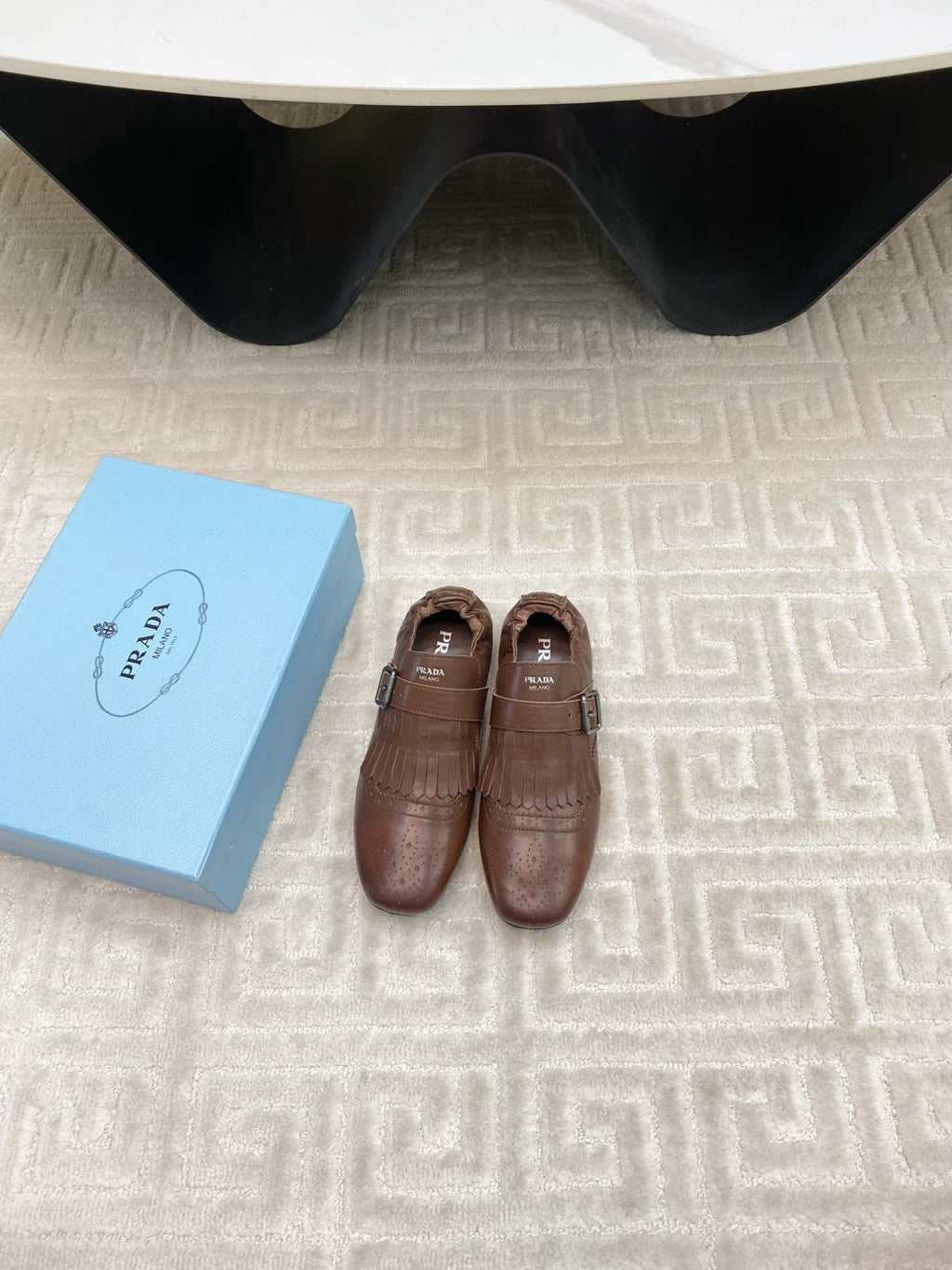 PRADA TASSEL LOAFERS IN RUSSET BROWN LAMBSKIN