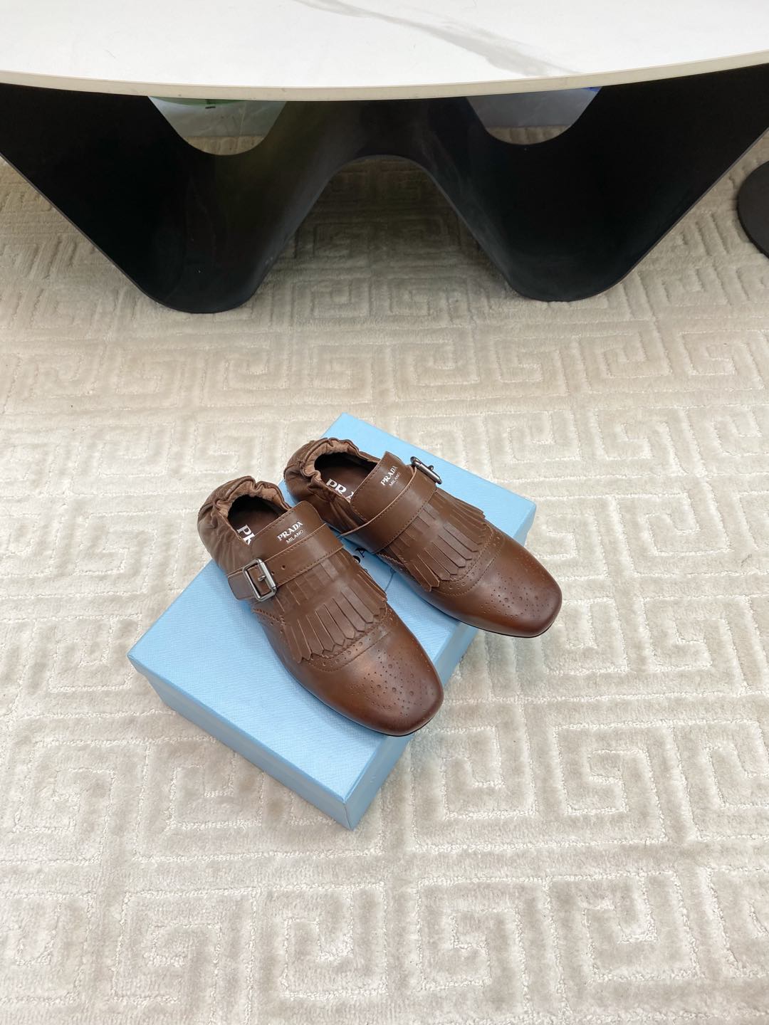 PRADA TASSEL LOAFERS IN RUSSET BROWN LAMBSKIN