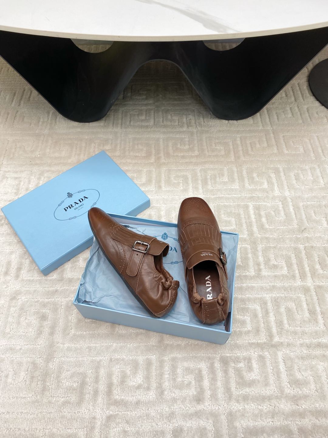 PRADA TASSEL LOAFERS IN RUSSET BROWN LAMBSKIN