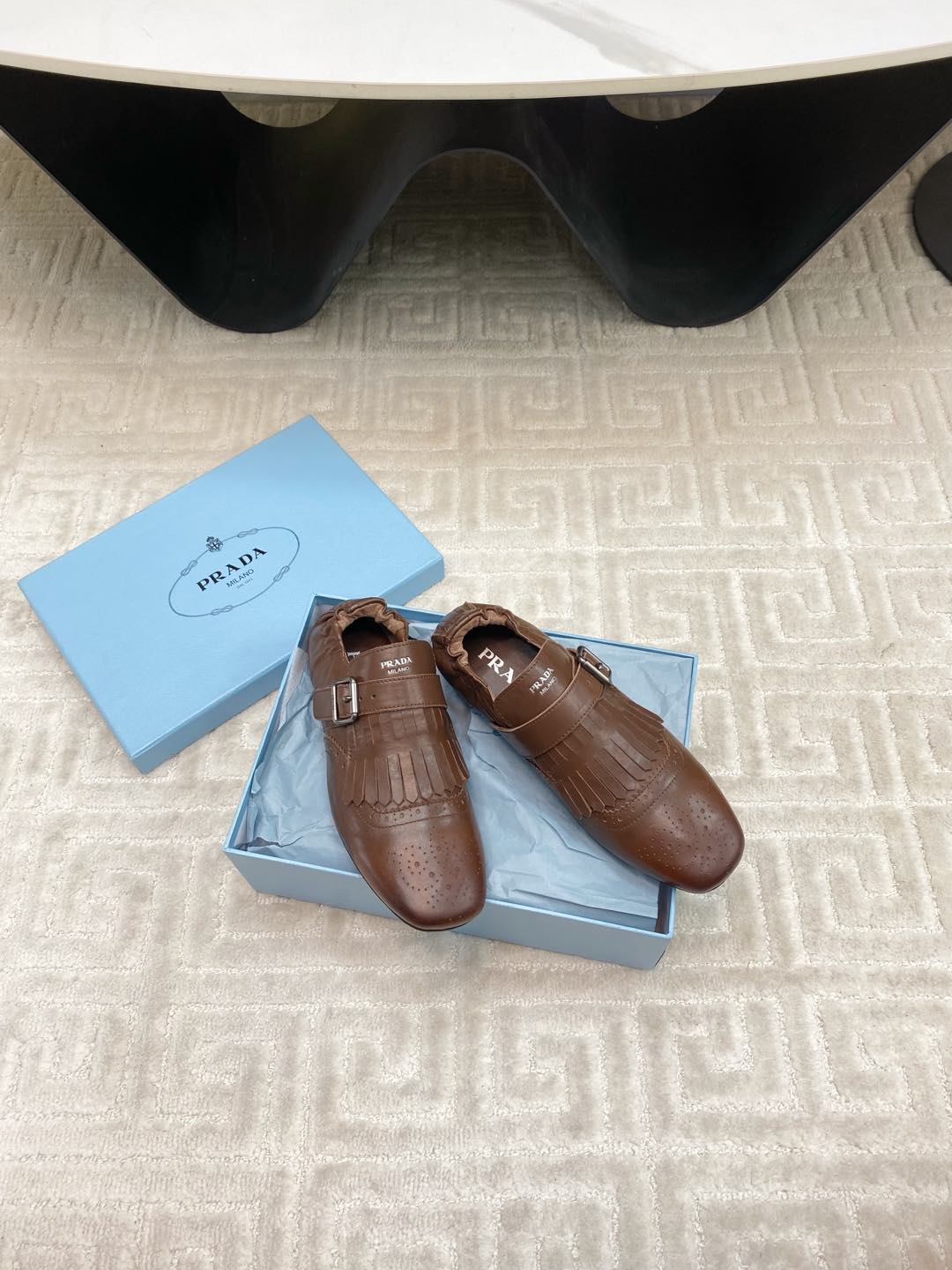 PRADA TASSEL LOAFERS IN RUSSET BROWN LAMBSKIN