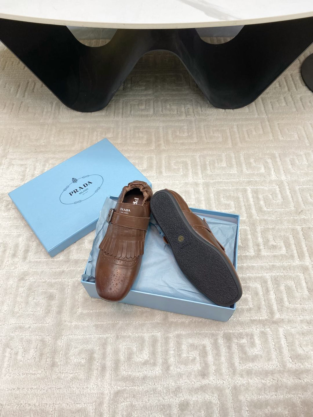 PRADA TASSEL LOAFERS IN RUSSET BROWN LAMBSKIN