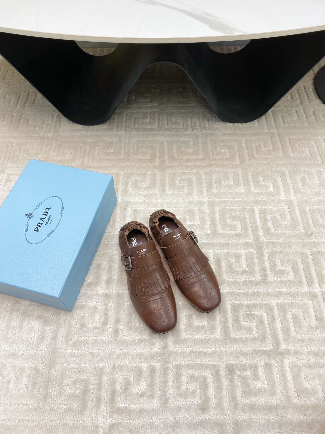 PRADA TASSEL LOAFERS IN RUSSET BROWN LAMBSKIN