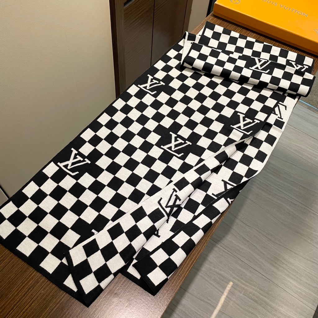 LOUIS VUITTON DAMIER SCARF 200 CM IN BLACK MIX WHITE CASHMERE 388193