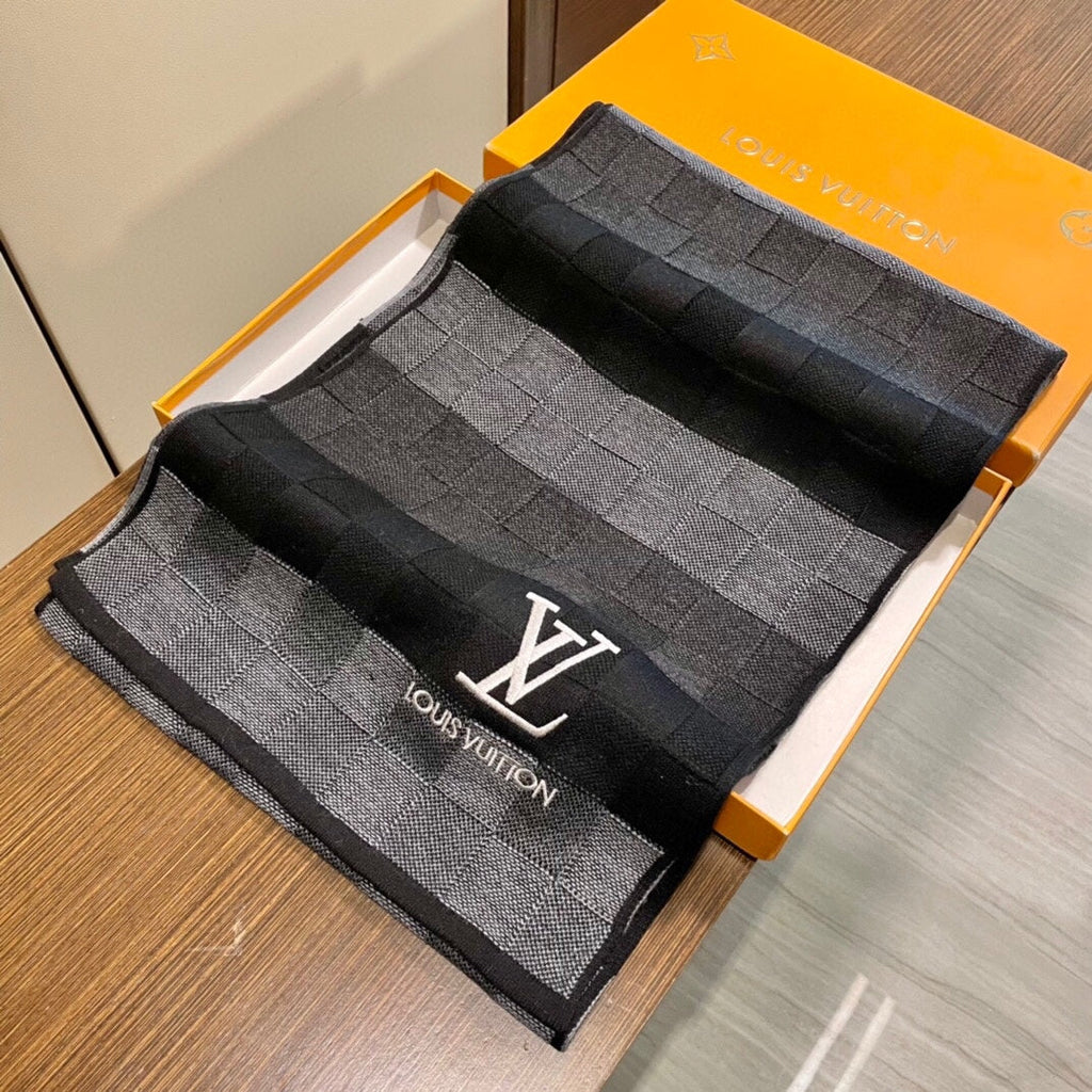LOUIS VUITTON DAMIER HERITAGE SCARF 180 CM IN BLACK MIX GRAY CASHMERE 391150