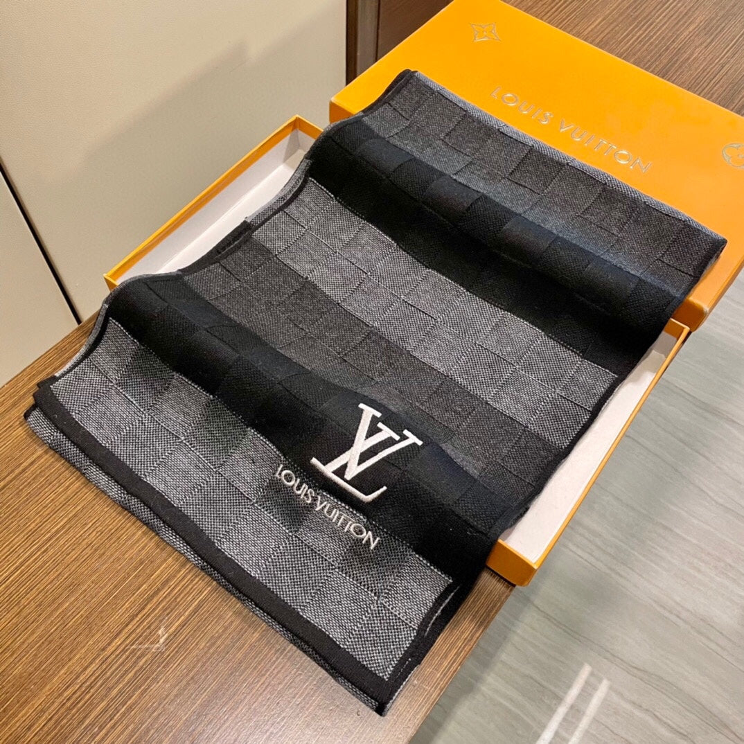 LOUIS VUITTON DAMIER HERITAGE SCARF 180 CM IN BLACK MIX GRAY CASHMERE 391150