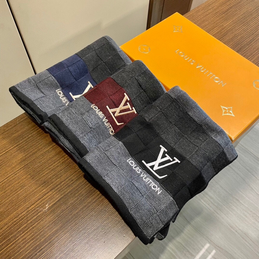 LOUIS VUITTON DAMIER HERITAGE SCARF 180 CM IN BLACK MIX GRAY CASHMERE 391150