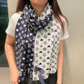 LOUIS VUITTON GAME ON SCARF 180 CM IN NAVY BLUE CASHMERE 394761