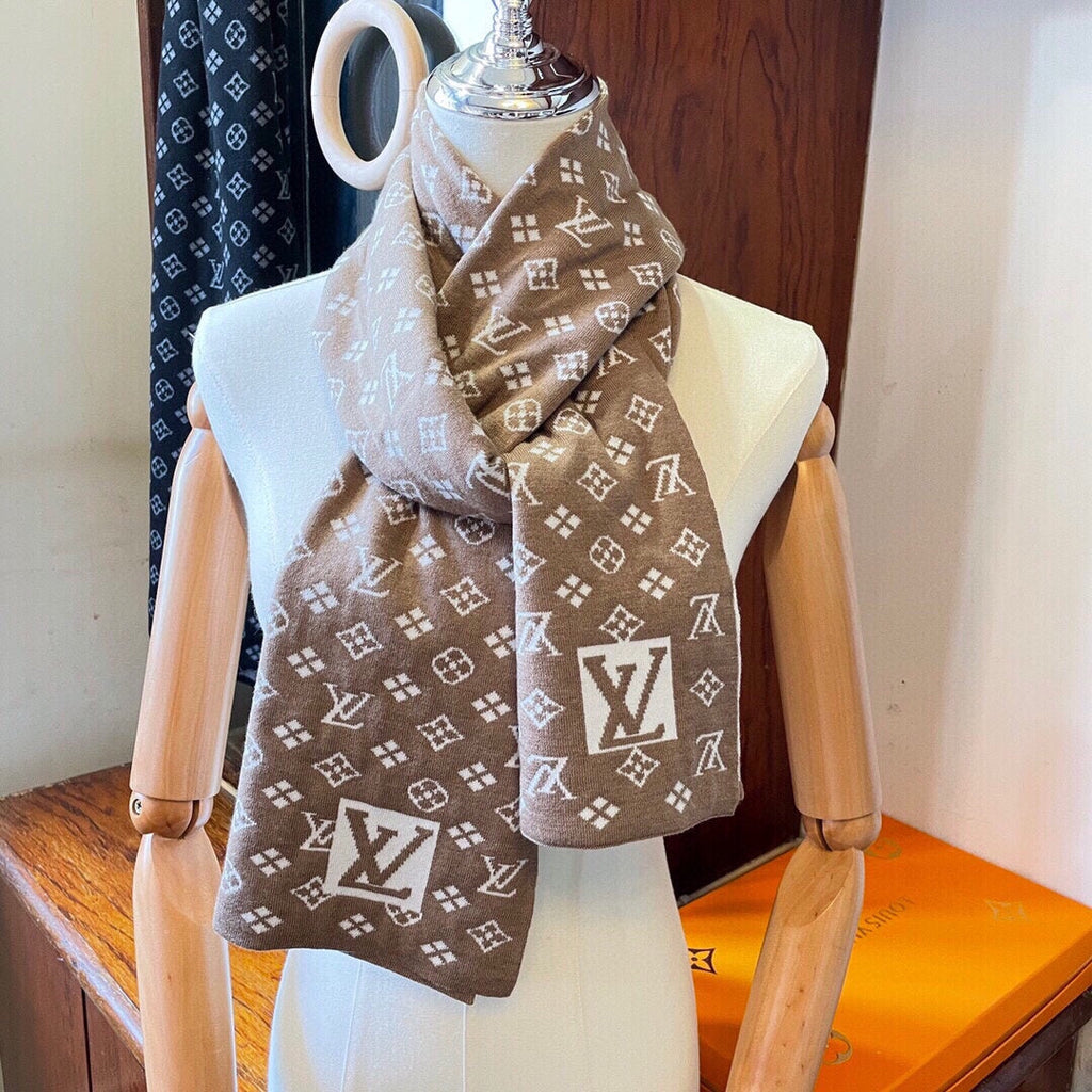 LOUIS VUITTON AMAZINGRAM SCARF 200 CM IN CAMEL BEIGE WOOL AND SILK 396530