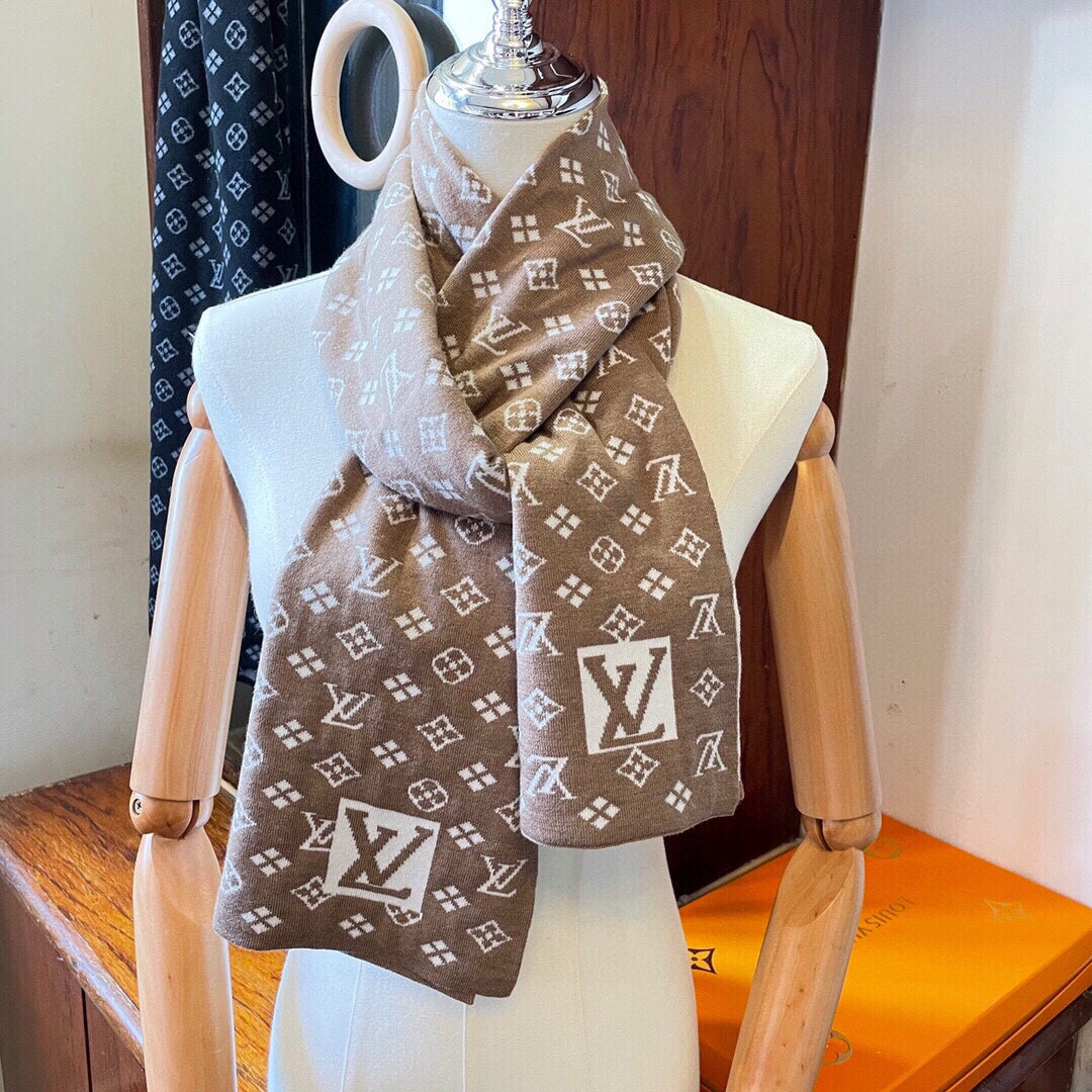 LOUIS VUITTON AMAZINGRAM SCARF 200 CM IN CAMEL BEIGE WOOL AND SILK 396530