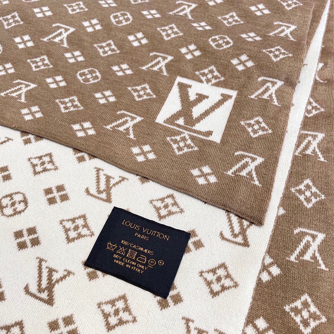 LOUIS VUITTON AMAZINGRAM SCARF 200 CM IN CAMEL BEIGE WOOL AND SILK 396530