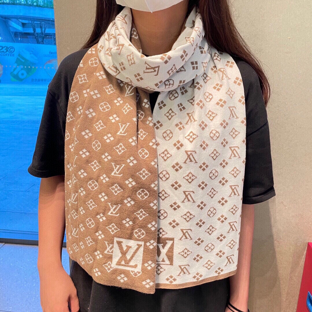 LOUIS VUITTON AMAZINGRAM SCARF 200 CM IN CAMEL BEIGE WOOL AND SILK 396530