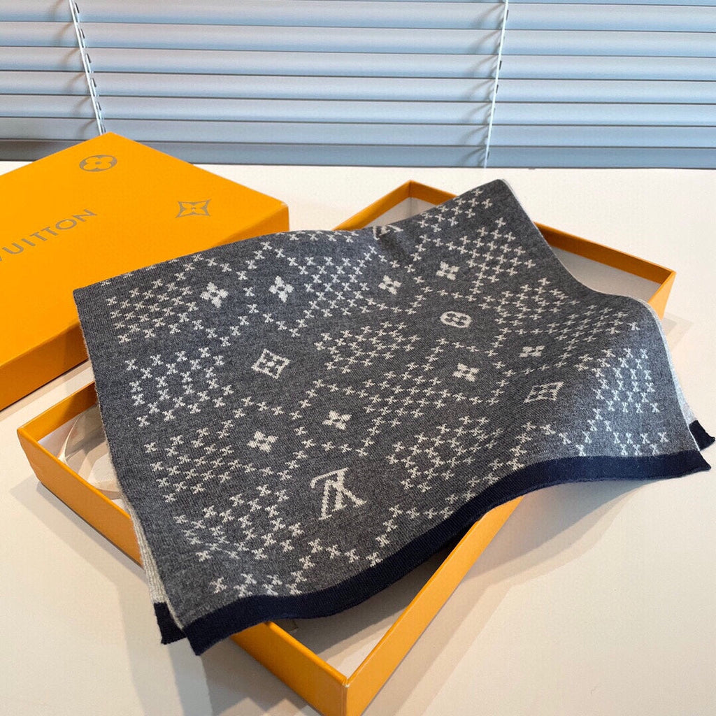 LOUIS VUITTON SCARF 180 CM IN SHADOW GRAY MONOGRAM CASHMERE 398517