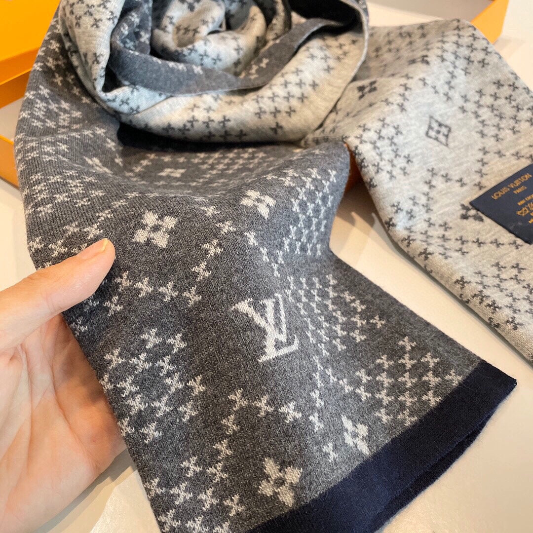 LOUIS VUITTON SCARF 180 CM IN SHADOW GRAY MONOGRAM CASHMERE 398517
