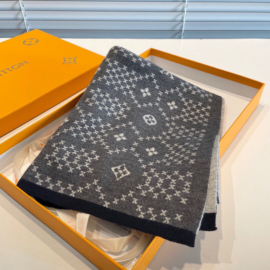 LOUIS VUITTON SCARF 180 CM IN SHADOW GRAY MONOGRAM CASHMERE 398517