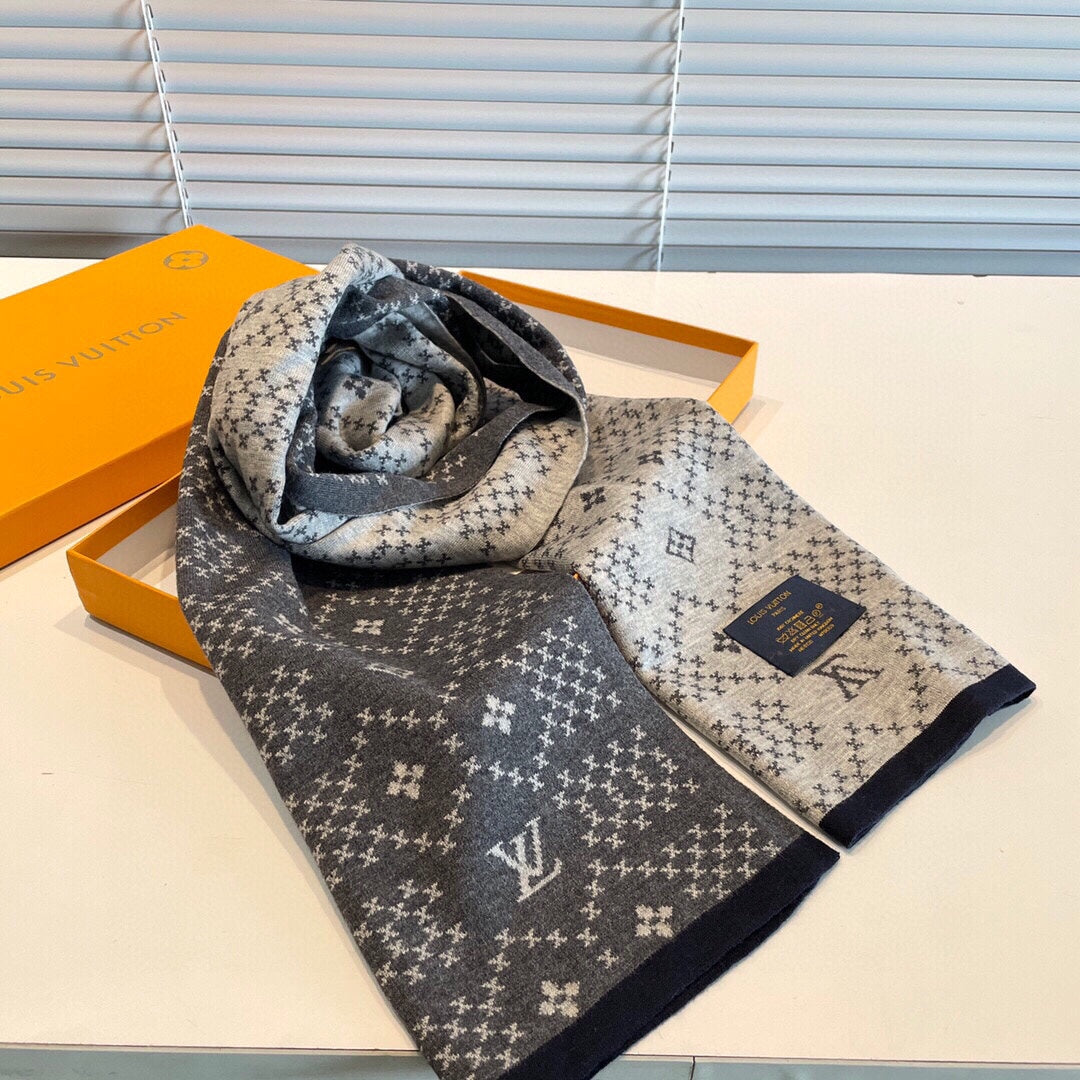 LOUIS VUITTON SCARF 180 CM IN SHADOW GRAY MONOGRAM CASHMERE 398517