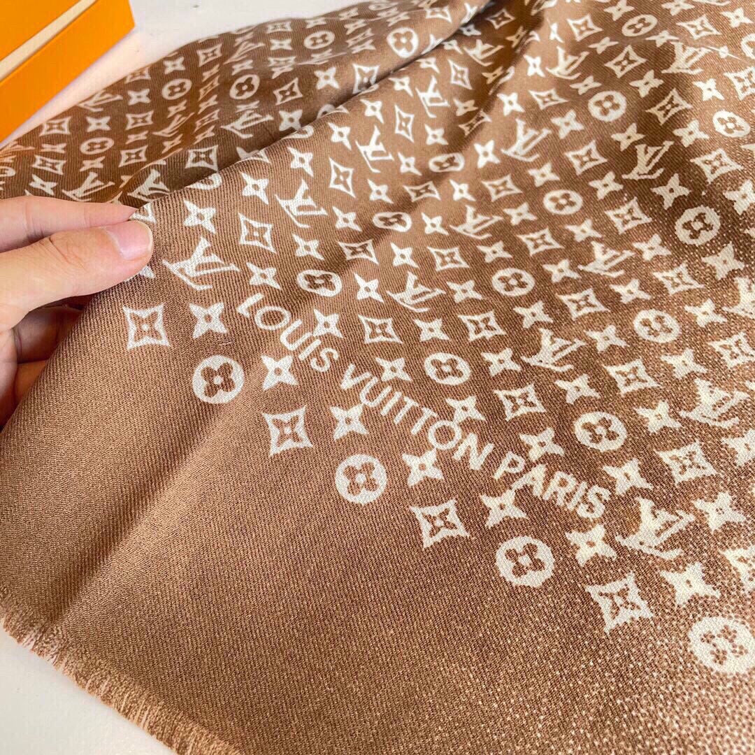 LOUIS VUITTON SCARF 200 CM IN PERU BROWN MIX WHITE CASHMERE 398522