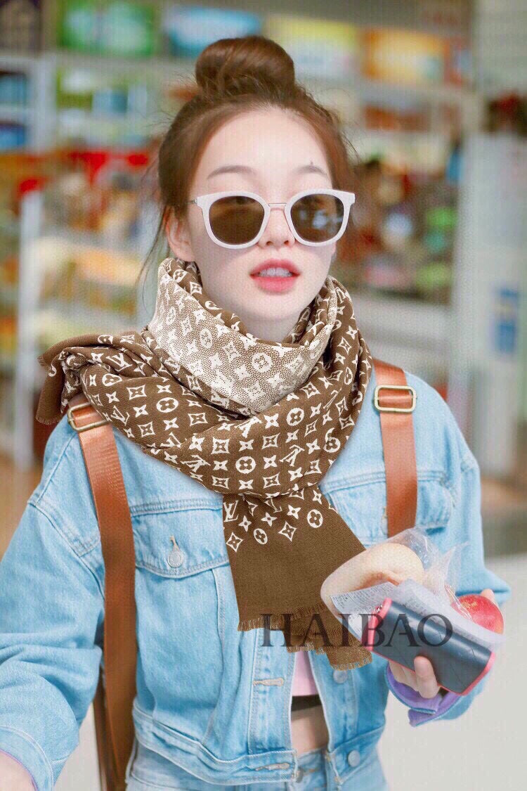 LOUIS VUITTON SCARF 200 CM IN PERU BROWN MIX WHITE CASHMERE 398522