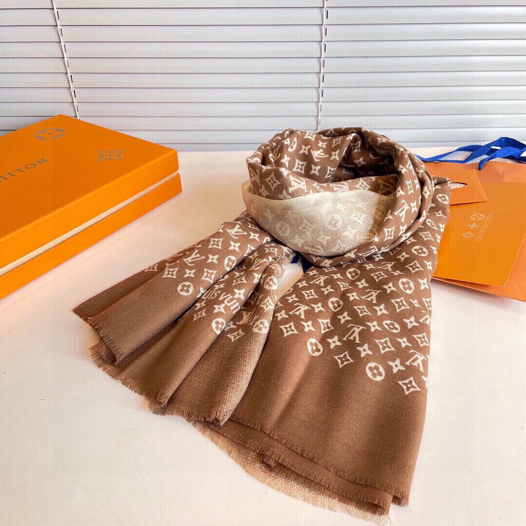 LOUIS VUITTON SCARF 200 CM IN PERU BROWN MIX WHITE CASHMERE 398522