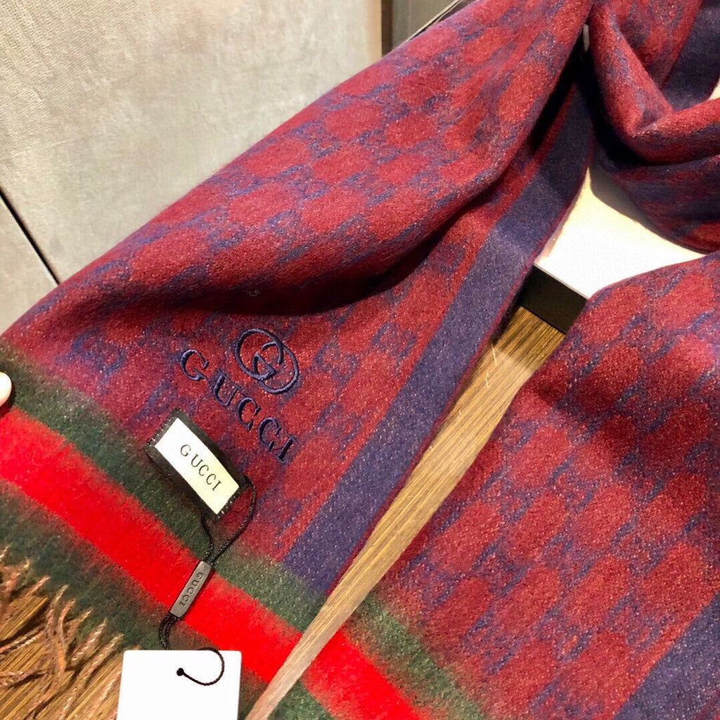 GUCCI SCARF 180 CM IN SCARLET RED MONOGRAM CASHMERE 405326