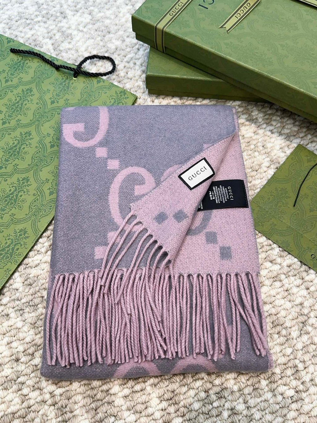 GUCCI SCARF 200 CM IN LIGHT PINK MIX GRAY CASHMERE 396379