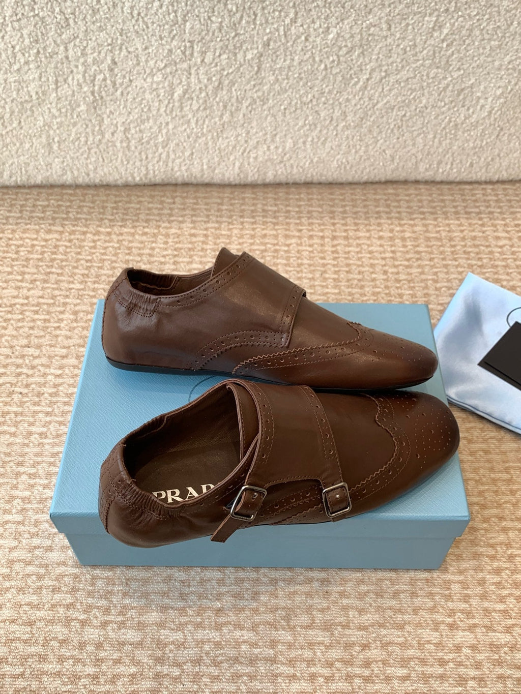 PRADA MONK STRAP IN RK BROWN CALFSKIN