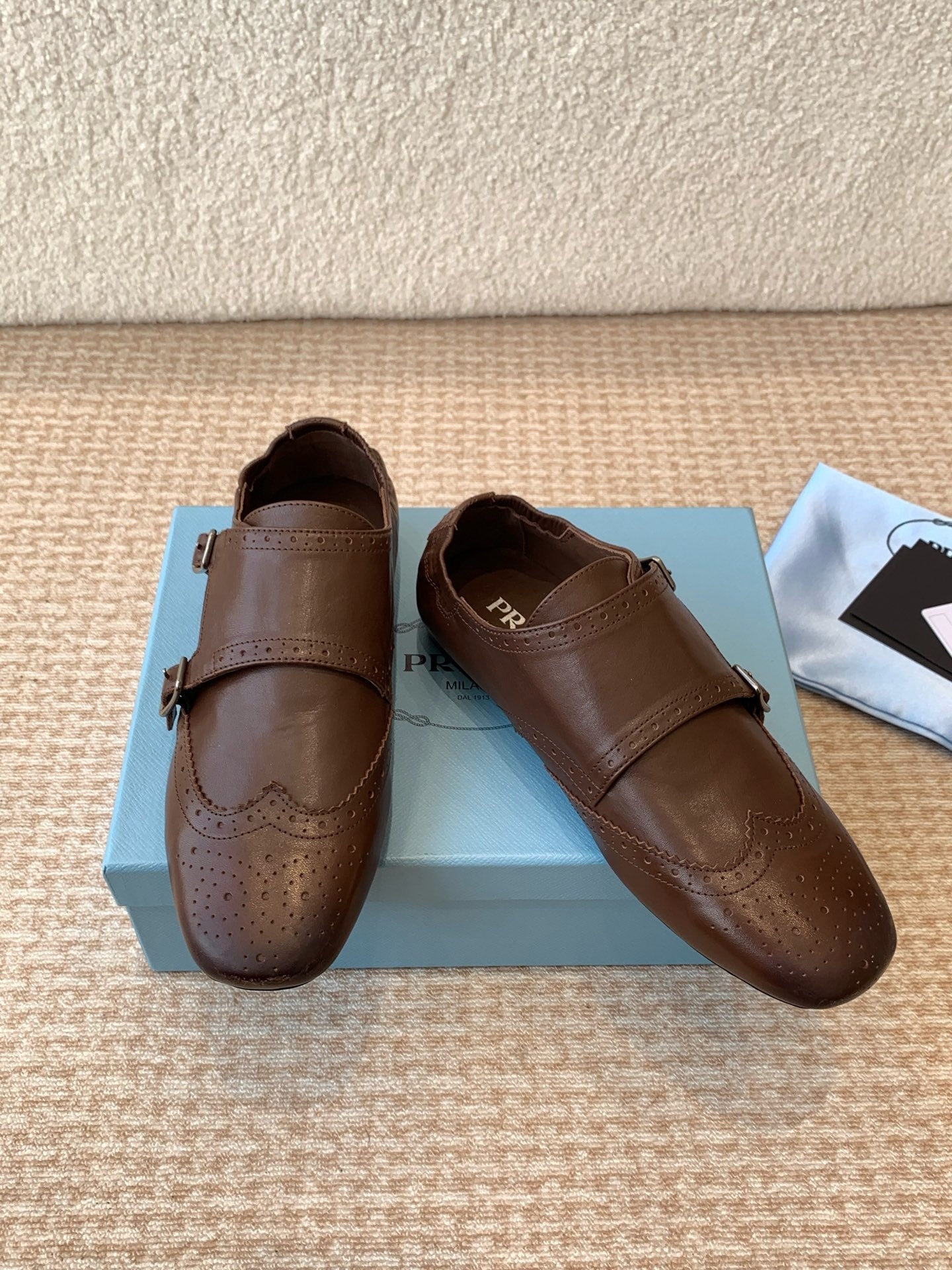 PRADA MONK STRAP IN RK BROWN CALFSKIN