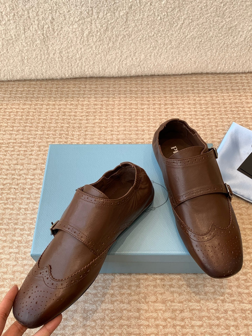 PRADA MONK STRAP IN RK BROWN CALFSKIN