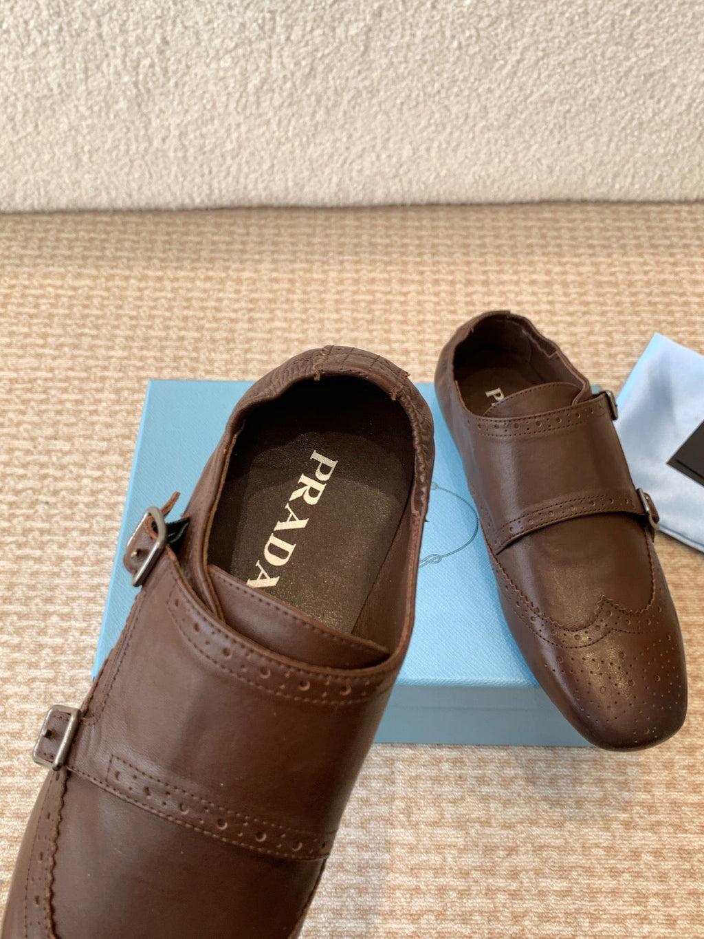 PRADA MONK STRAP IN RK BROWN CALFSKIN