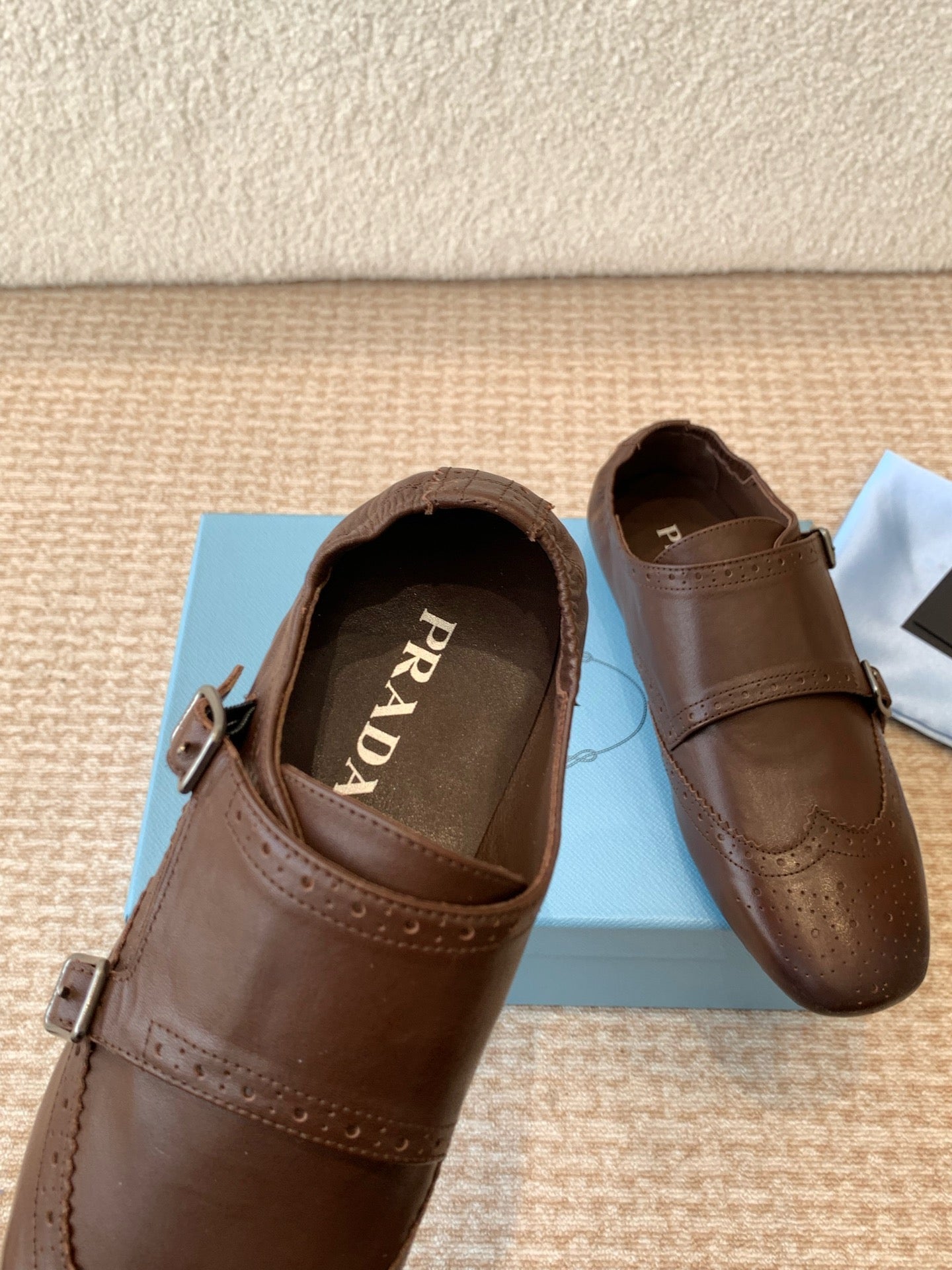 PRADA MONK STRAP IN RK BROWN CALFSKIN