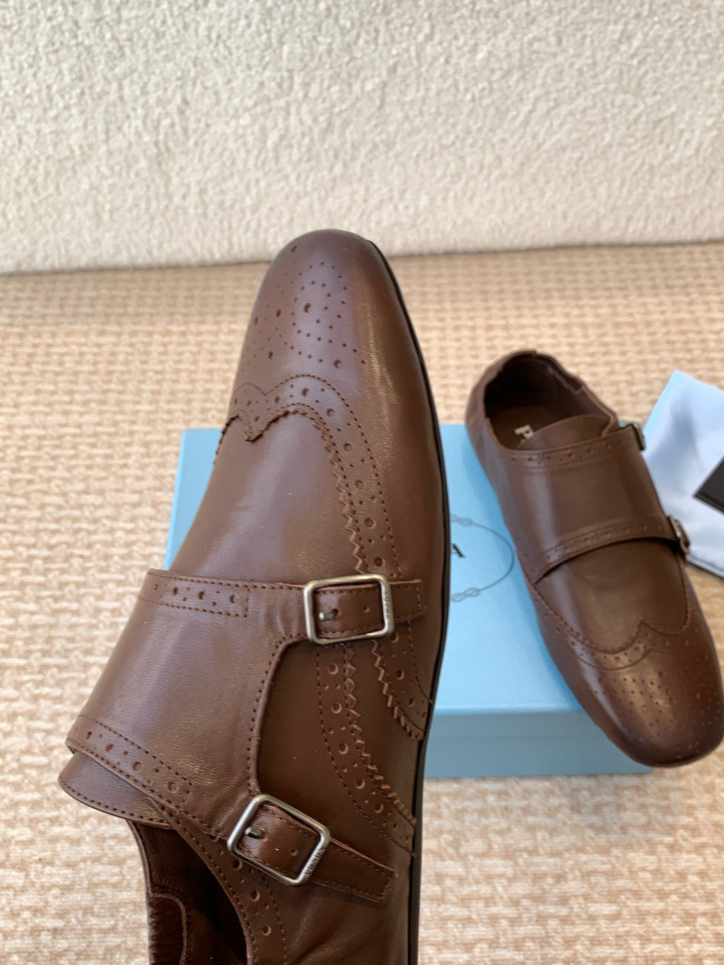 PRADA MONK STRAP IN RK BROWN CALFSKIN