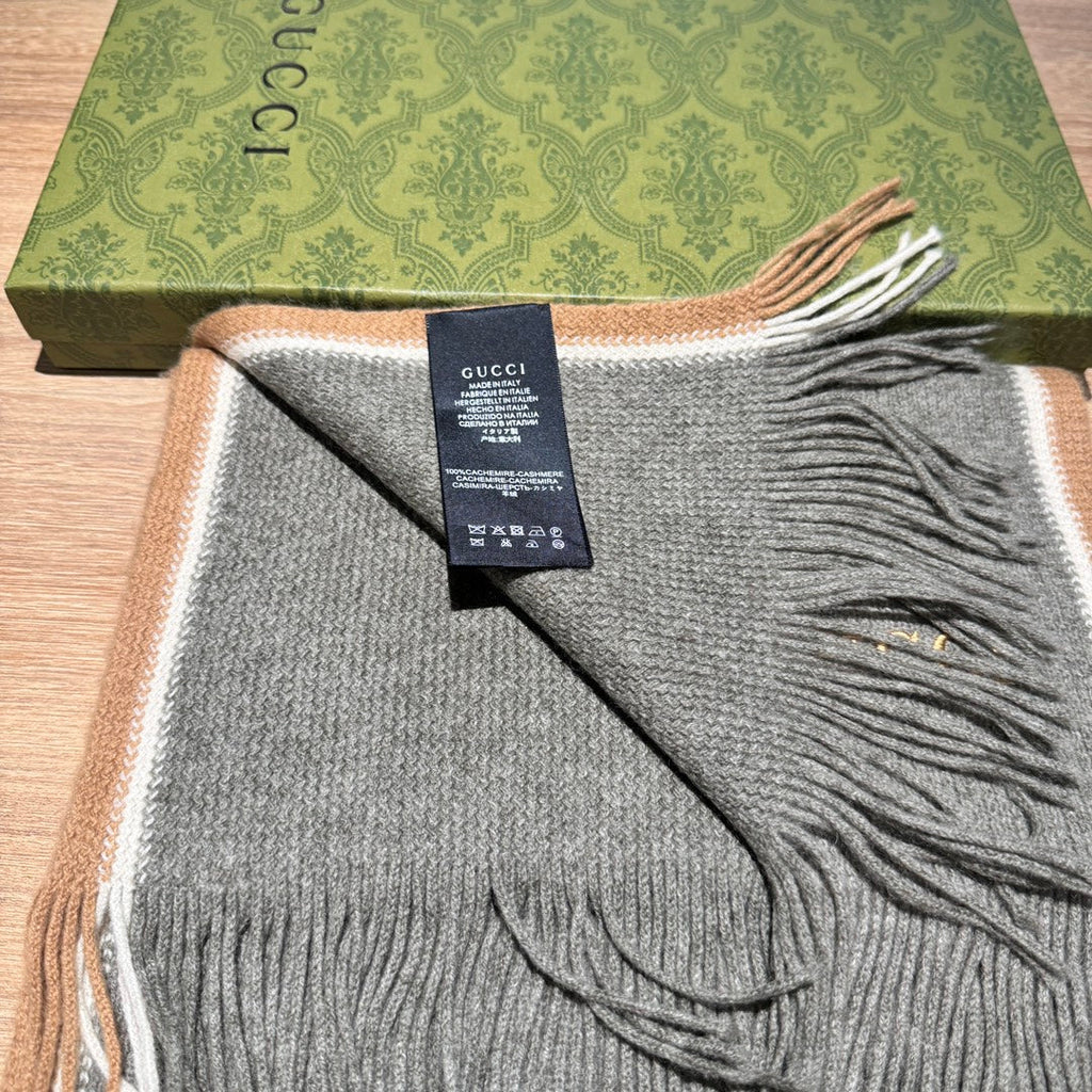 GUCCI SCARF 180 CM IN SHADOW GRAY MIX PEANUT BROWN WOOL 403965